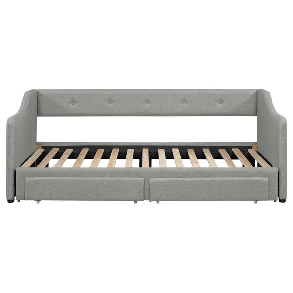 English Elm Twin Xl to King Convertible Daybed with Button Tufted Linen Upholstery and Storage DL002056AAD