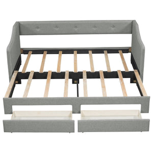 English Elm Twin Xl to King Convertible Daybed with Button Tufted Linen Upholstery and Storage DL002056AAD