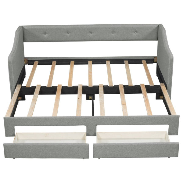 English Elm Twin Xl to King Convertible Daybed with Button Tufted Linen Upholstery and Storage DL002056AAD