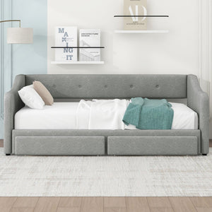 English Elm Twin Xl to King Convertible Daybed with Button Tufted Linen Upholstery and Storage DL002056AAD