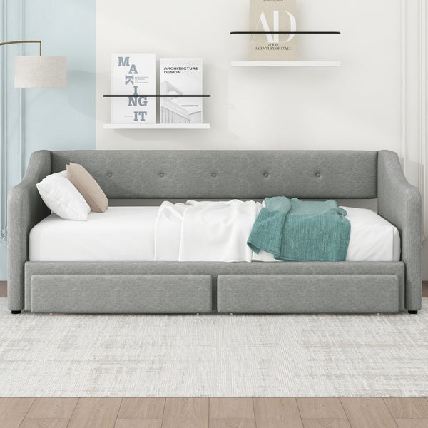 English Elm Twin Xl to King Convertible Daybed with Button Tufted Linen Upholstery and Storage DL002056AAD