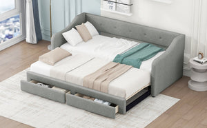 English Elm Twin Xl to King Convertible Daybed with Button Tufted Linen Upholstery and Storage DL002056AAD