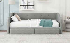English Elm Twin Xl to King Convertible Daybed with Button Tufted Linen Upholstery and Storage DL002056AAD