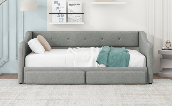 English Elm Twin Xl to King Convertible Daybed with Button Tufted Linen Upholstery and Storage DL002056AAD