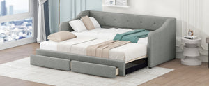 English Elm Twin Xl to King Convertible Daybed with Button Tufted Linen Upholstery and Storage DL002056AAD