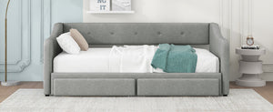 English Elm Twin Xl to King Convertible Daybed with Button Tufted Linen Upholstery and Storage DL002056AAD