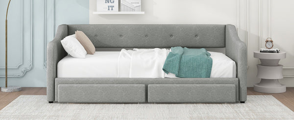English Elm Twin Xl to King Convertible Daybed with Button Tufted Linen Upholstery and Storage DL002056AAD