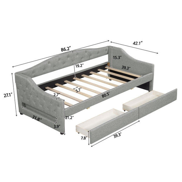 English Elm Upholstered Twin Xl Linen Daybed with Led Lighting and Dual Storage Drawers DL002060AAD