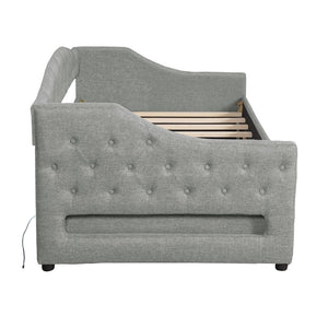 English Elm Upholstered Twin Xl Linen Daybed with Led Lighting and Dual Storage Drawers DL002060AAD