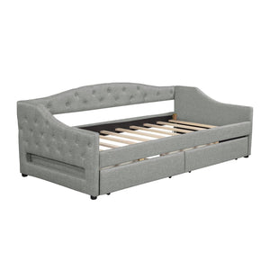 English Elm Upholstered Twin Xl Linen Daybed with Led Lighting and Dual Storage Drawers DL002060AAD