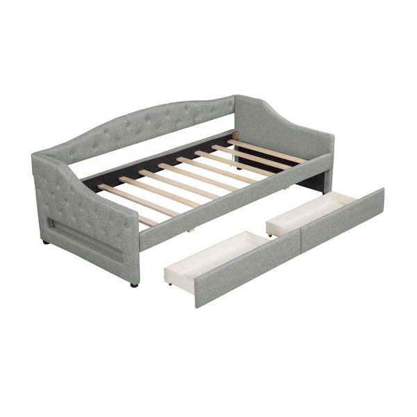 English Elm Upholstered Twin Xl Linen Daybed with Led Lighting and Dual Storage Drawers DL002060AAD