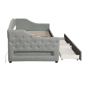 English Elm Upholstered Twin Xl Linen Daybed with Led Lighting and Dual Storage Drawers DL002060AAD