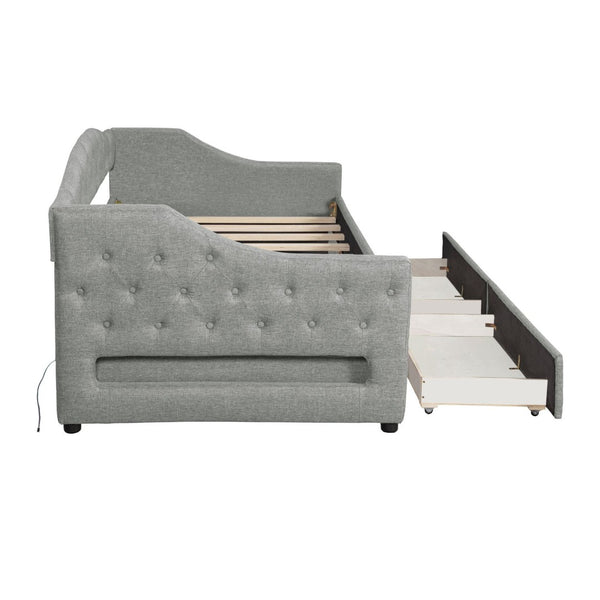 English Elm Upholstered Twin Xl Linen Daybed with Led Lighting and Dual Storage Drawers DL002060AAD