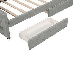 English Elm Upholstered Twin Xl Linen Daybed with Led Lighting and Dual Storage Drawers DL002060AAD