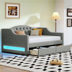 English Elm Upholstered Twin Xl Linen Daybed with Led Lighting and Dual Storage Drawers DL002060AAD