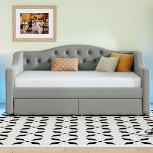 English Elm Upholstered Twin Xl Linen Daybed with Led Lighting and Dual Storage Drawers DL002060AAD