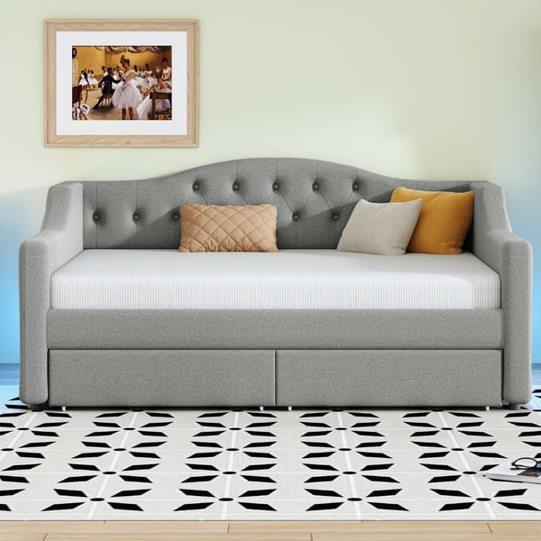 English Elm Upholstered Twin Xl Linen Daybed with Led Lighting and Dual Storage Drawers DL002060AAD