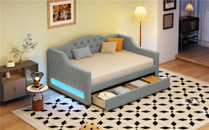 English Elm Upholstered Twin Xl Linen Daybed with Led Lighting and Dual Storage Drawers DL002060AAD