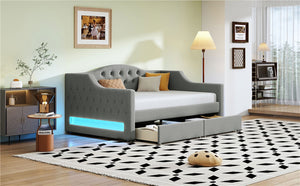 English Elm Upholstered Twin Xl Linen Daybed with Led Lighting and Dual Storage Drawers DL002060AAD