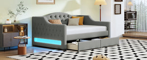 English Elm Upholstered Twin Xl Linen Daybed with Led Lighting and Dual Storage Drawers DL002060AAD