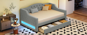 English Elm Upholstered Twin Xl Linen Daybed with Led Lighting and Dual Storage Drawers DL002060AAD