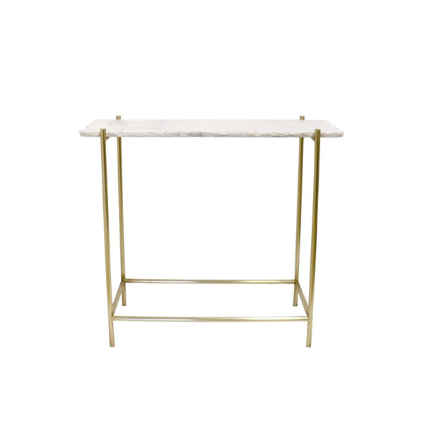 Pasargad Home Vasto Marble Console Table With Brushed Gold Stainless Steel Legs - Unique Design Accent White Stainless Steel Psaf-143