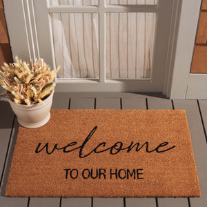 Safavieh Holiday Hand Loomed Accent Rug - "Welcome To Our Home" 1'11"X3'0" Durable Coir Mat For Entryway Decor Natural 60% Coir,40% Pvc Dmts223b-2