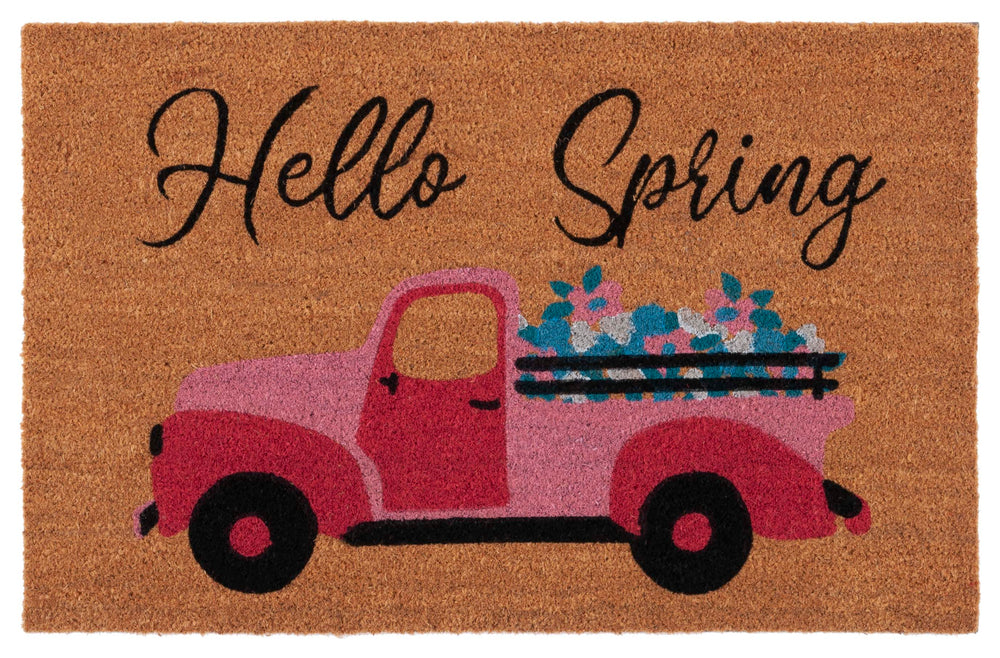 Safavieh Hello Spring Coir Mats - Hand Tufted Accent Rug With Vintage Truck & Colorful Flowers, 1'11"X3'0" Natural 60% Coir,40% Pvc Dmts237b-2