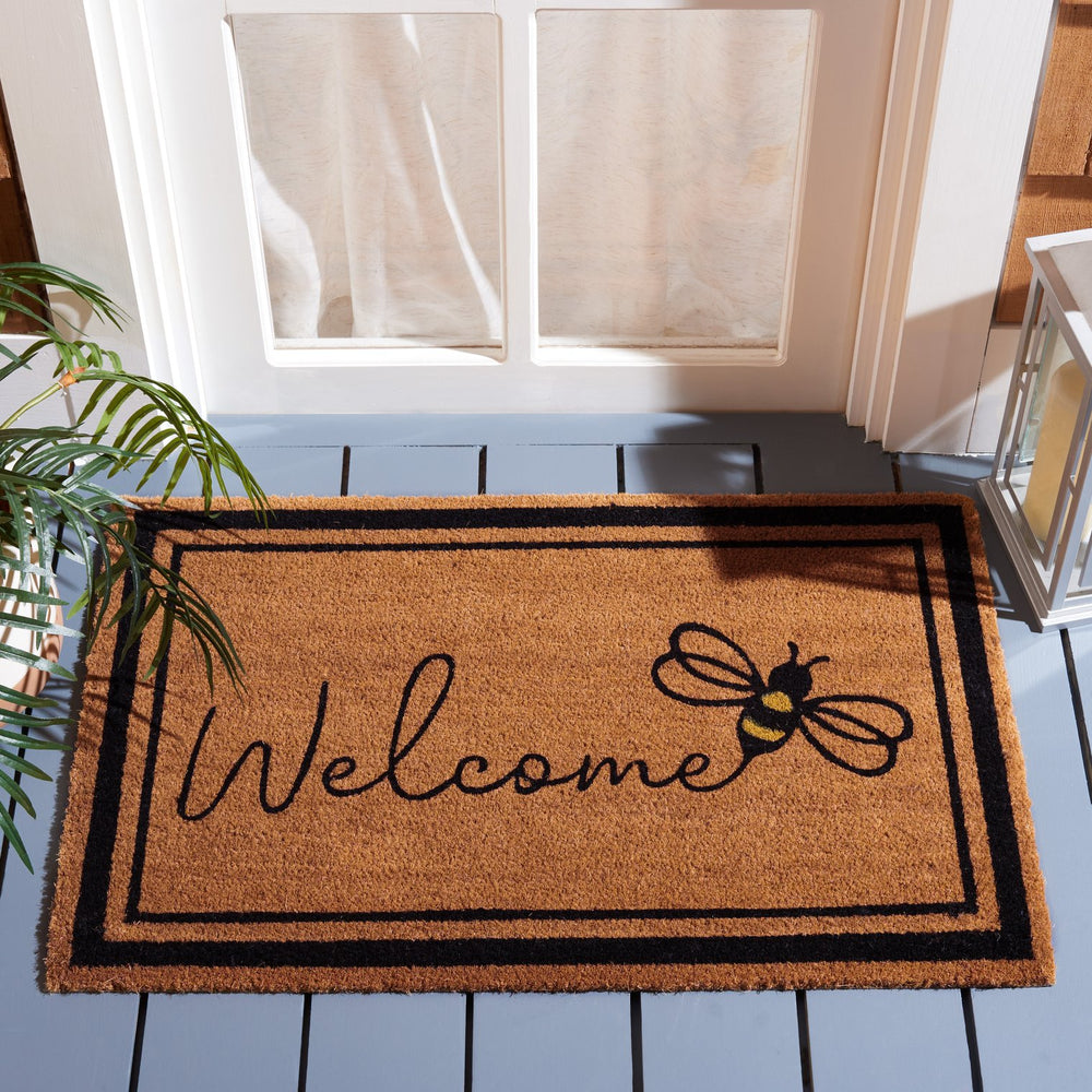 Safavieh Welcome Hand-tufted Coir Accent Area Rug 1'11" X 3'0" With Charming Bee Motif For Entryways Natural 60% Coir,40% Pvc Dmts243b-2