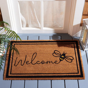 Safavieh Welcome Hand-tufted Coir Accent Area Rug 1'11" X 3'0" With Charming Bee Motif For Entryways Natural 60% Coir,40% Pvc Dmts243b-2