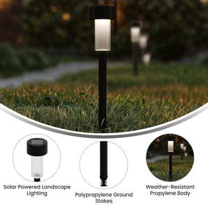 English Elm Hartford 12 Pack LED Solar Lights – Weather-Resistant Outdoor Stake Lights for Pathways & Gardens Black DN-SL104-12-BK-GG