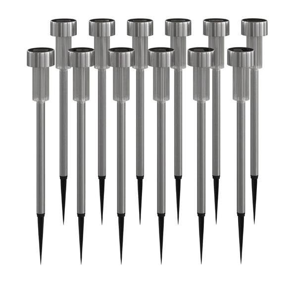 English Elm Hartford 12 Pack LED Solar Lights – Weather-Resistant Outdoor Stake Lights for Pathways & Gardens Stainless Steel DN-SL104-12-SS-GG