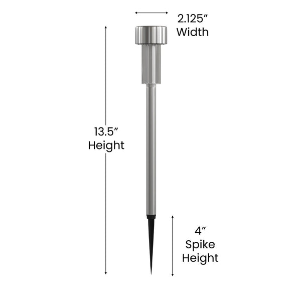 English Elm Hartford 12 Pack LED Solar Lights – Weather-Resistant Outdoor Stake Lights for Pathways & Gardens Stainless Steel DN-SL104-12-SS-GG