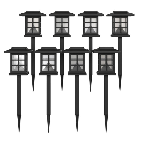 English Elm Halsey 8 Pack Lantern-Style Solar Lights for Outdoor Pathways, Gardens, and Yards - Weather Resistant Illumination Black DN-SL106-8-BK-GG