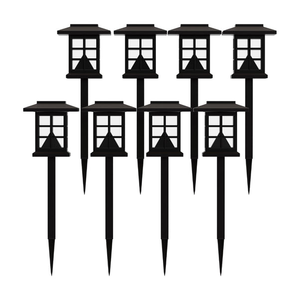 English Elm Halsey 8 Pack Lantern-Style Solar Lights for Outdoor Pathways, Gardens, and Yards - Weather Resistant Illumination Brown DN-SL106-8-BR-GG