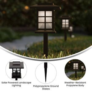 English Elm Halsey 8 Pack Lantern-Style Solar Lights for Outdoor Pathways, Gardens, and Yards - Weather Resistant Illumination Brown DN-SL106-8-BR-GG