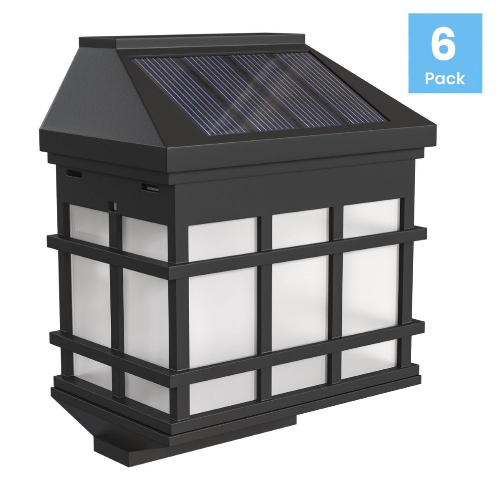 English Elm Holder 6 Pack Wall Mount LED Solar Lights - Elegant Outdoor Lighting for Decks, Fences & Stairs Black DN-SL108-6-BK-GG
