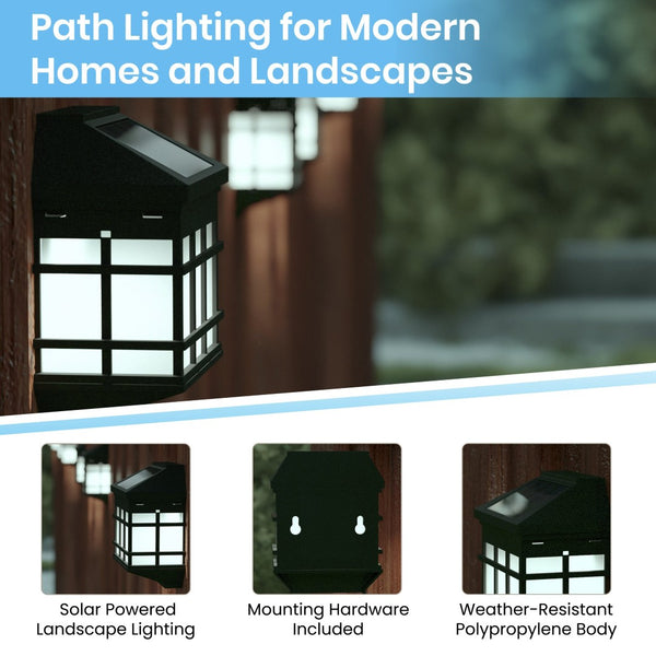 English Elm Holder 6 Pack Wall Mount LED Solar Lights - Elegant Outdoor Lighting for Decks, Fences & Stairs Black DN-SL108-6-BK-GG