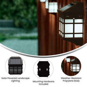 English Elm Holder 6 Pack Wall Mount LED Solar Lights - Elegant Outdoor Lighting for Decks, Fences & Stairs Brown DN-SL108-6-BR-GG