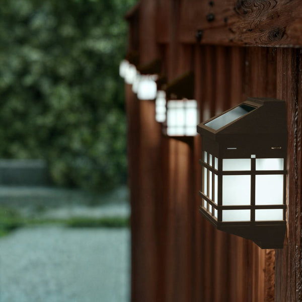 English Elm Holder 6 Pack Wall Mount LED Solar Lights - Elegant Outdoor Lighting for Decks, Fences & Stairs Brown DN-SL108-6-BR-GG