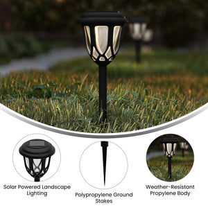 English Elm Hess 8 Pack Tulip Design LED Solar Lights - Elegant, Weather Resistant Outdoor Illumination for Gardens Black DN-SL114-8-BK-GG