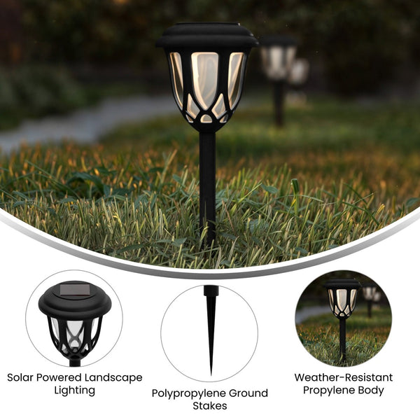 English Elm Hess 8 Pack Tulip Design LED Solar Lights - Elegant, Weather Resistant Outdoor Illumination for Gardens Black DN-SL114-8-BK-GG