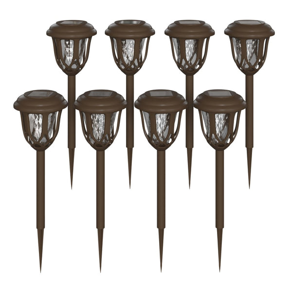 English Elm Hess 8 Pack Tulip Design LED Solar Lights - Elegant, Weather Resistant Outdoor Illumination for Gardens Brown DN-SL114-8-BR-GG