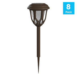 English Elm Hess 8 Pack Tulip Design LED Solar Lights - Elegant, Weather Resistant Outdoor Illumination for Gardens Brown DN-SL114-8-BR-GG