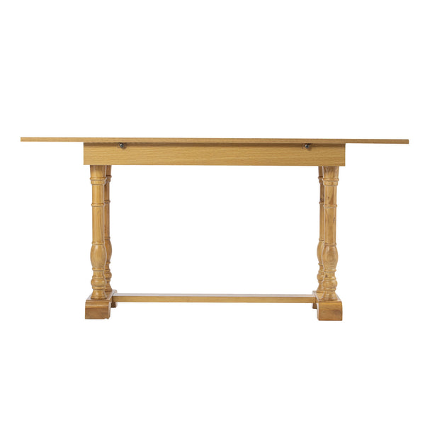 Safavieh Edenderry Convertible Trestle Dining Console In Natural Oak Seats Six With Folding Pine Base DN1222227