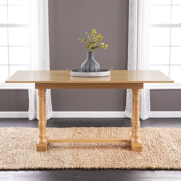 Safavieh Edenderry Convertible Trestle Dining Console In Natural Oak Seats Six With Folding Pine Base DN1222227