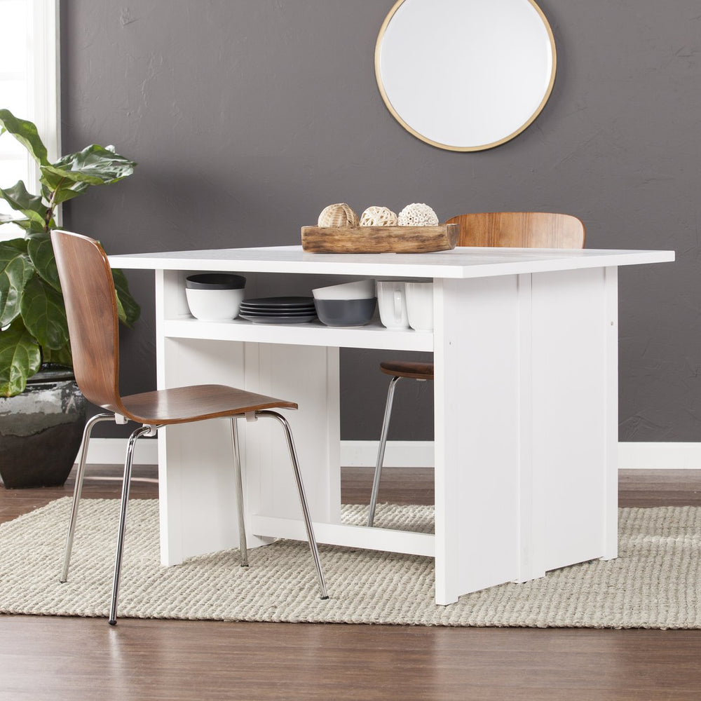 Safavieh Kempsey Gate Leg Convertible Dining Console With Media Shelf And Farmhouse Iron Base DN2974