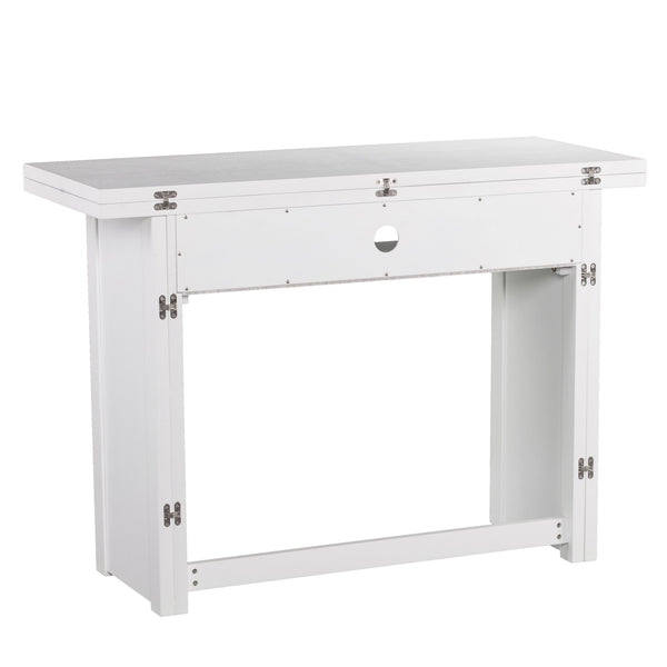 Safavieh Kempsey Gate Leg Convertible Dining Console With Media Shelf And Farmhouse Iron Base DN2974