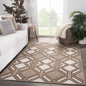 Jaipur Living Nikki Chu Jaipur Trellis Flatweave Polyester Indoor Outdoor Rug for Patio or Entryway Brown / Ivory 5'3"X7'6" RUG143880