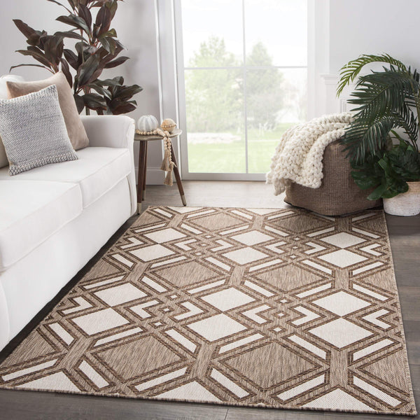 Jaipur Living Nikki Chu Jaipur Trellis Flatweave Polyester Indoor Outdoor Rug for Patio or Entryway Brown / Ivory 5'3"X7'6" RUG143880